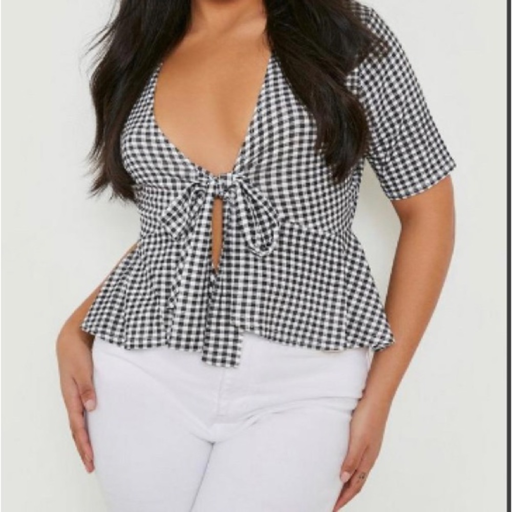 Boohoo Gingham Tie Top